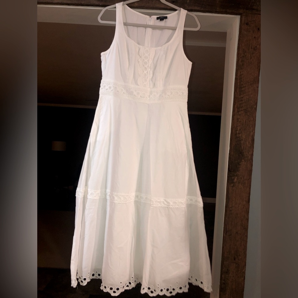 J. Crew White Lace Trim Midi Dress